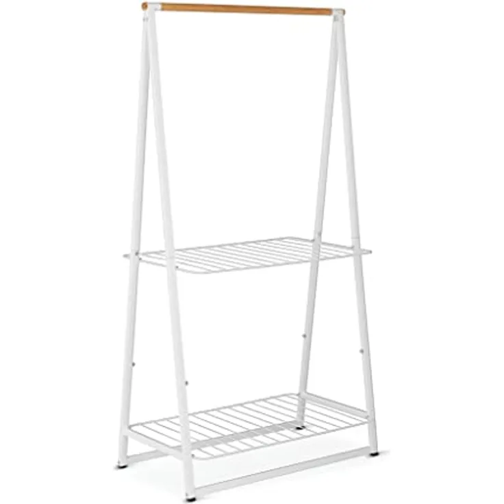 Brabantia - Kleiderständer Linn - Zwei höhenverstellbaren Regalen - Wäscheständer - Kleiderstange - Aufhängen, Lüften oder Trocknen von Kleidung - Platzsparend - Stabil und standfest - Weiss - Groß