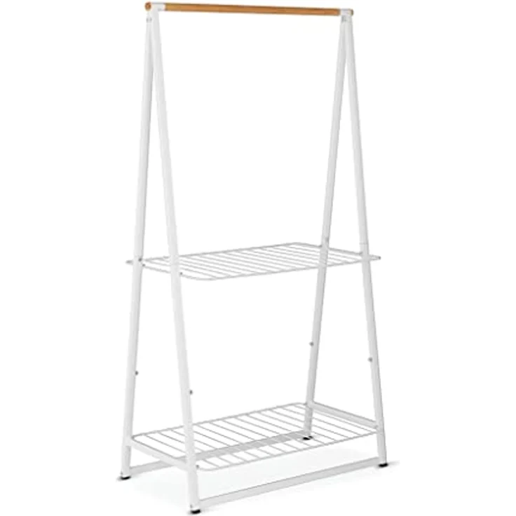 Brabantia - Kleiderständer Linn - Zwei höhenverstellbaren Regalen - Wäscheständer - Kleiderstange - Aufhängen, Lüften oder Trocknen von Kleidung - Platzsparend - Stabil und standfest - Weiss - Groß – Bild 1