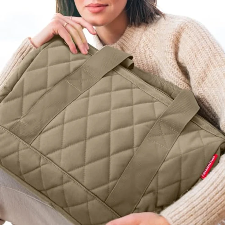 reisenthel Allrounder M Rhombus, Schultertasche aus wasserabweisendem, recyceltem Polyester mit 18 Litern Volumen, Olive/Braun, sechs Innensteckfächer, gepolsterter Schultergurt – Bild 4