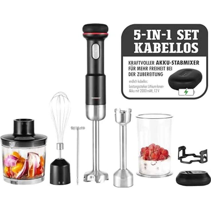 Gastroback Handmixer 40982 Design Stabmixer-Set 5 in 1 kabellos, Kraftvoller Akku-Stabmixer mit Topfschutz, silber – Bild 2