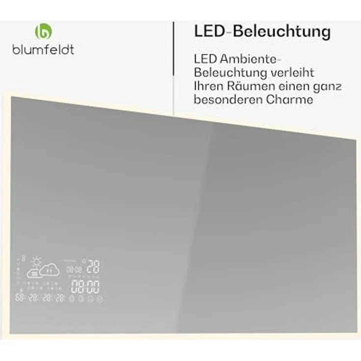blumfeldt Infrarotheizung ReflectiHeat, elektrische Heizkörper mit Smart Mirror, 600 W, App-Steuerung, Timer, IP44 – Bild 4