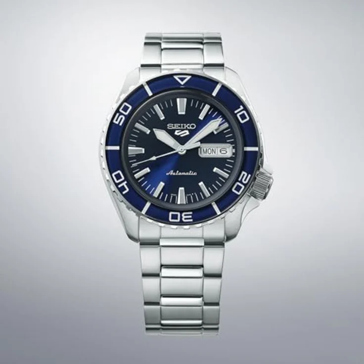 Seiko 4R36, analoge Herrenuhr mit Edelstahlgehäuse, 42,50 mm, silber, sportlich – Bild 2