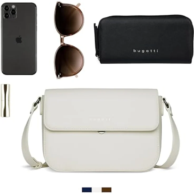 Bugatti Almata Umhängetasche M 25 cm, praktische Schultertasche aus Polyurethan, beige, mit Reißverschluss und verstellbarem Schultergurt – Bild 6