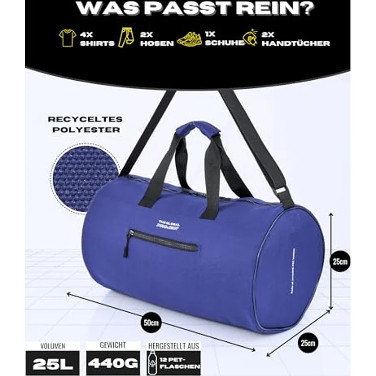 The Global Project Sporttasche, faltbare Allzwecktasche mit 25 L Volumen, wasserabweisend und leicht, schwarz – Bild 2