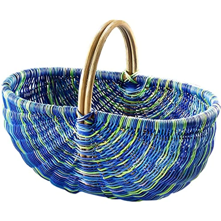 Kobolo Einkaufskorb geflockter Rattankorb, dekorativ und robust im multicolor blauen Design, 50x35x23 cm – Bild 1