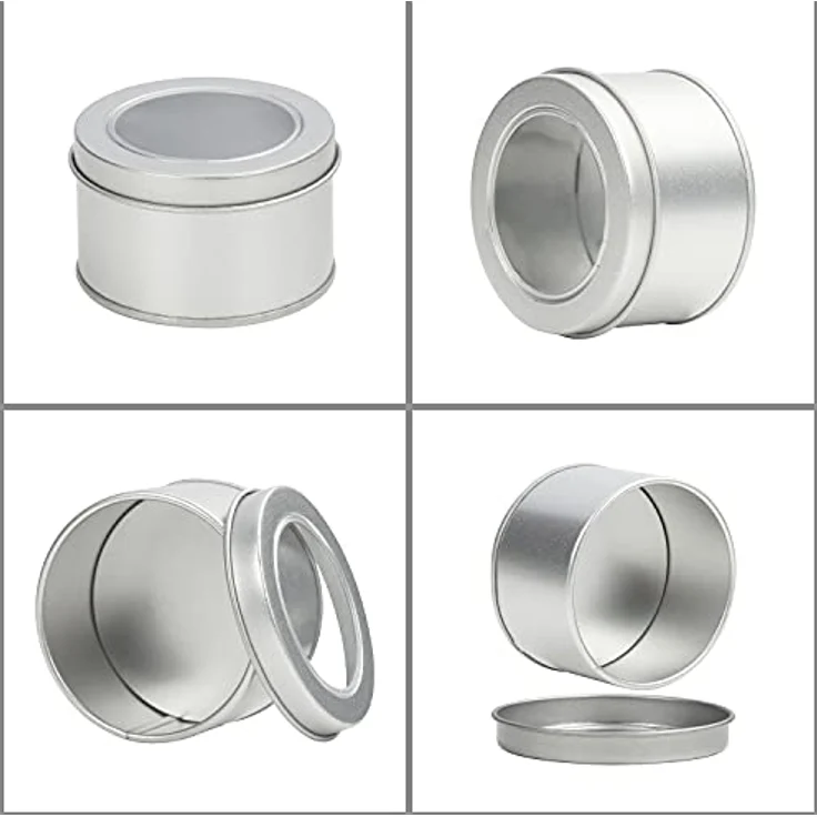 Kurtzy 10Stk Blechdose mit Deckel Rund Silber, Kleine Metallbox 6,5x4cm, Korrosionsfrei mit Sichtfenster und Druckverschluss – Bild 4