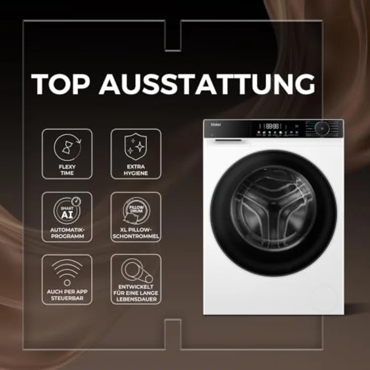 Haier HW140-BP14657U1 Waschmaschine 14kg, Smart Dual Spray, AI Power Motor, Refresh Dampf-Funktion, Weiss – Bild 3