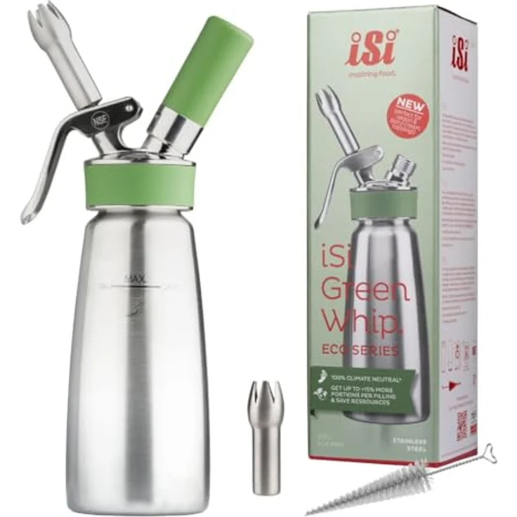 iSi Sahnespender Green Whip, 0,5L Sahnesyphon aus rostfreiem Edelstahl, spülmaschinenfest, HACCP und NSF zertifiziert, für vegane und tierische Schlagsahne – Bild 1