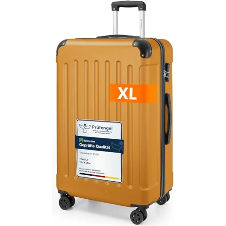 YONSLY Gepäck Suitcase Reisekoffer, Hartschalenreisekoffer mit 360° Lenkrollen, Zahlenschloss, Mehrstufiger Teleskopgriff (XL, Orange) – Bild 1