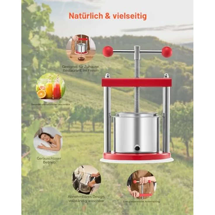 VEVOR Obstweinpresse Apfelmühle (1,65 L) mit 2 Edelstahlfässern, manueller Entsafter und robustem Design für gesunden Saft – Bild 6
