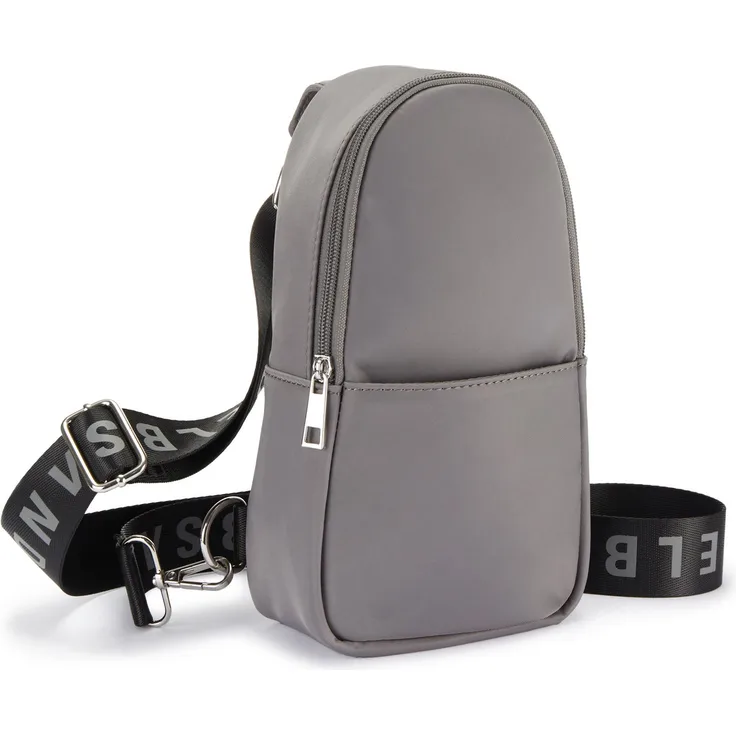Elbsand Crossbody Bag, kleiner Rucksack und Umhängetasche, vegan, mit verstellbarem Riemen und Logoprint, Schwarz