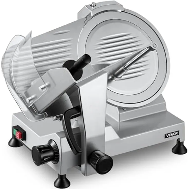 VEVOR Elektrische Aufschnittmaschine 300 mm, 320 W Allesschneider mit integriertem Schärfer, 0-15 mm Schnittstärke für gefrorenes Fleisch und Schinken