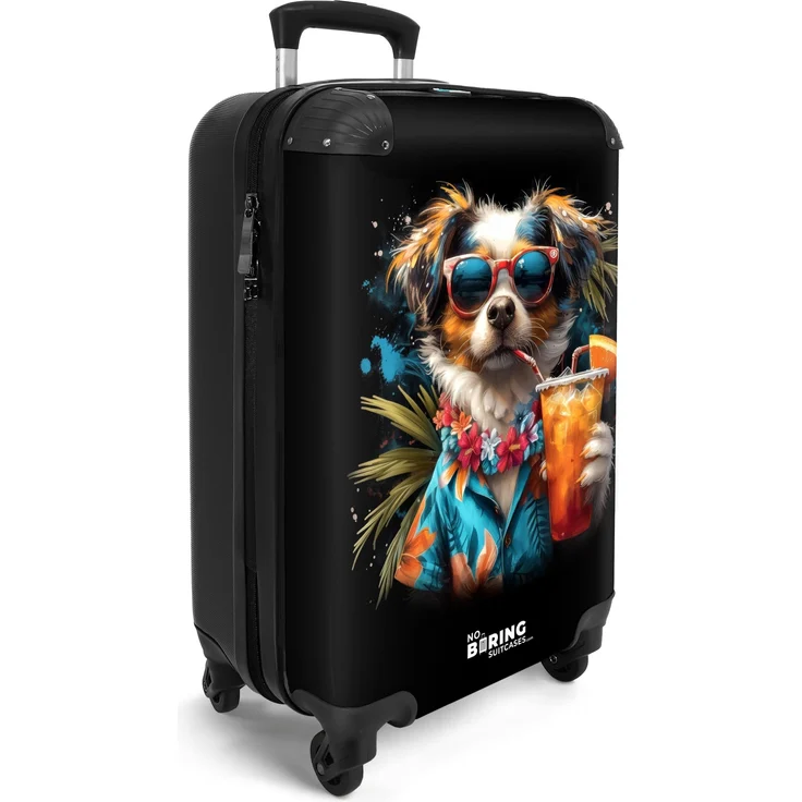 NoBoringSuitcases.com© Hartschalen-Trolley Hund in tropischen Sphären 55x35x20cm, 4 Rollen, Koffer Handgepäck Flugzeug, buntes fröhliches Motiv – Bild 1