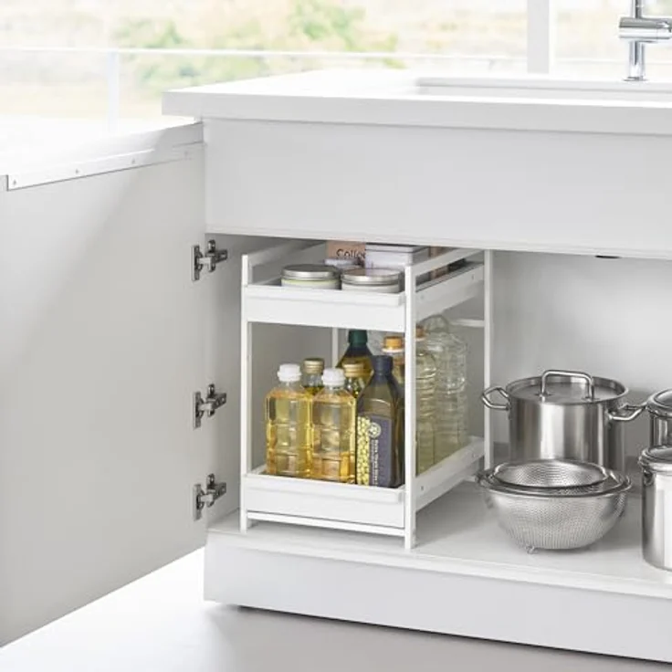 Yamazaki TOWER 2-stöckiges Spülschrank-Regal mit höhenverstellbaren Schiebeböden, Küchen Organizer, Weiss – Bild 2