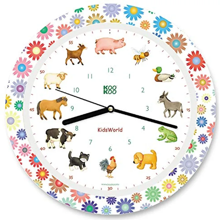 KOOKOO KidsWorld Summer Fun, Bauernhofuhr mit 12 echten Tierstimmen vom Land, Quarzwerk, 34cm