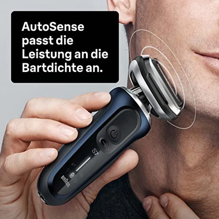 Braun Series 7cc Herren Rasierer mit 360° Anpassung, Barttrimmer, 3-Tage-Bart-Trimmer, Reinigungsstation, AutoSense, Wet&Dry, 50 Min. Laufzeit, EasyClick Funktion, blau – Bild 3