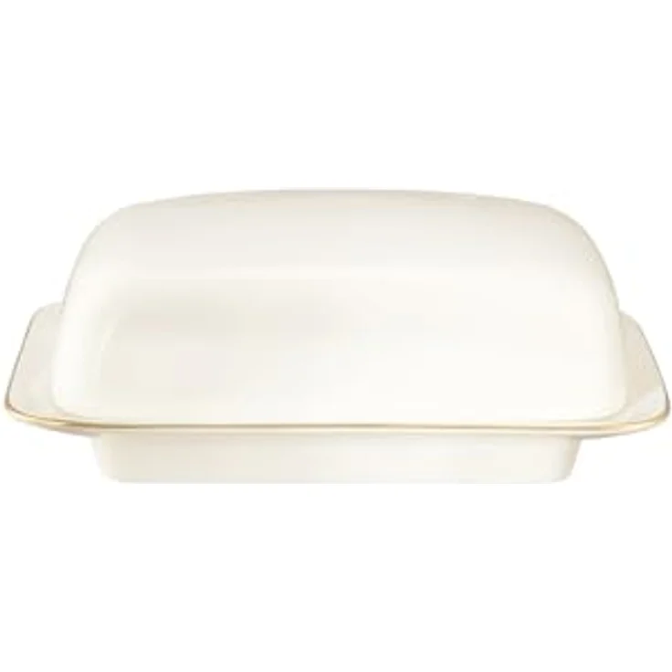 Seltmann Weiden Savona Butterdose, cremefarbenes Porzellan mit Goldlinie, für 250 g, spülmaschinen- & mikrowellenfest, 16.4 x 12.6 x 6.3 cm – Bild 1