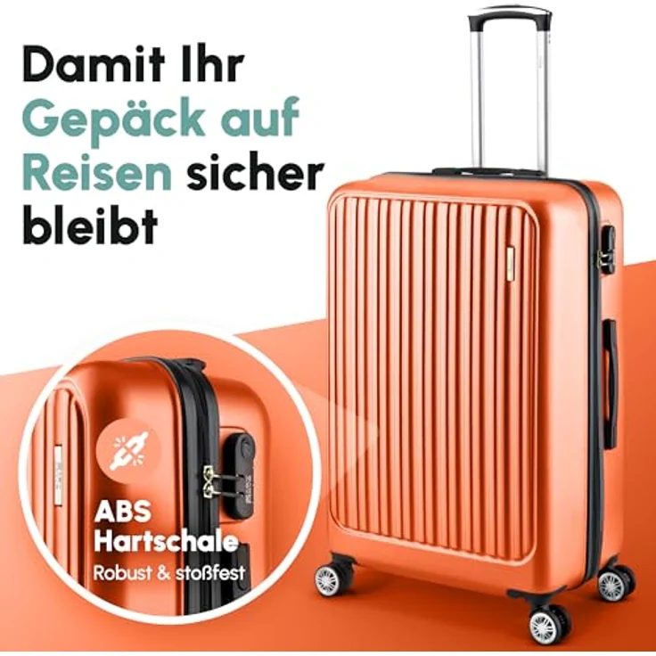 Easy Move ABS Hartschalenkoffer, Mittelgroßer Trolley Koffer mit 360° Rädern, Zahlen-Schloss, Ergonomischer Griff, orange, 65 cm – Bild 2