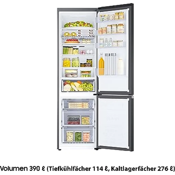 Samsung RL38C602CB1/EG Kühl-/Gefrierkombination, 203 cm, 390 ℓ Gesamtvolumen, 114 ℓ Gefrierteil, AI Energy Mode, No Frost+, SpaceMax, multifunktionales Flaschenregal, Premium Black Steel – Bild 3