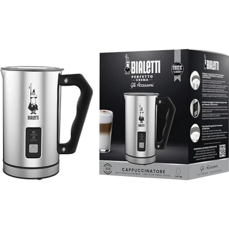 Bialetti MK01 Milchaufschäumer, elektrisch, 500W, antihaftbeschichtet, 240 ml Milchschaum, Kunststoff, Edelstahl, silber – Bild 2