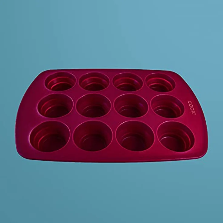 coox MUFFINFORM in Dunkelrot, Platzsparendes Muffinblech mit faltbaren Förmchen, Silikon BPA-frei, für 12 Muffins geeignet – Bild 4