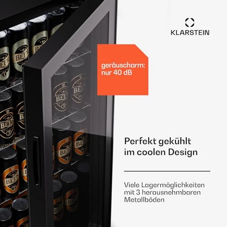 Klarstein Kühlschrank mit Glastür, Leiser Edelstahl-Kühlschrank, Indoor/Outdoor Getränkekühlschrank, 74L Kühlschrank mit Herausnehmbare Ablagen, 5-18°C – Bild 4