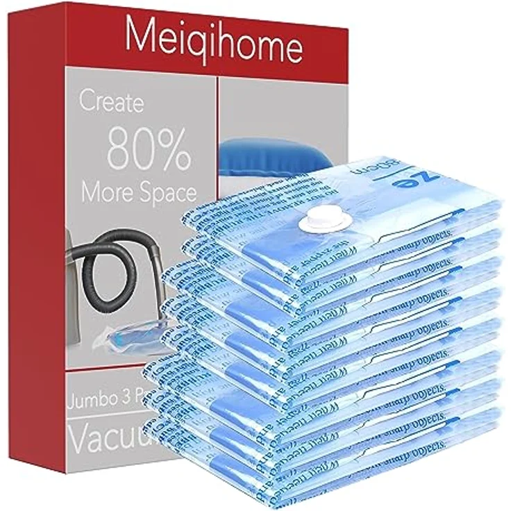 MEIQIHOME 10er Set Kleine Vakuumbeutel, 60 x 40 cm, platzsparende Reise Aufbewahrungstaschen mit dreifachem Dichtungsventil, perfekt für Handgepäck – Bild 1