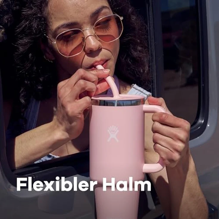 Hydro Flask - Travel Tumbler - Thermobecher 946 ml (32 Oz) mit verschließbarem Press-In-Strohhalmdeckel - Edelstahl - Doppelwandige Vakuumisolierung - Spritzwassergeschützter Deckel - Black – Bild 4