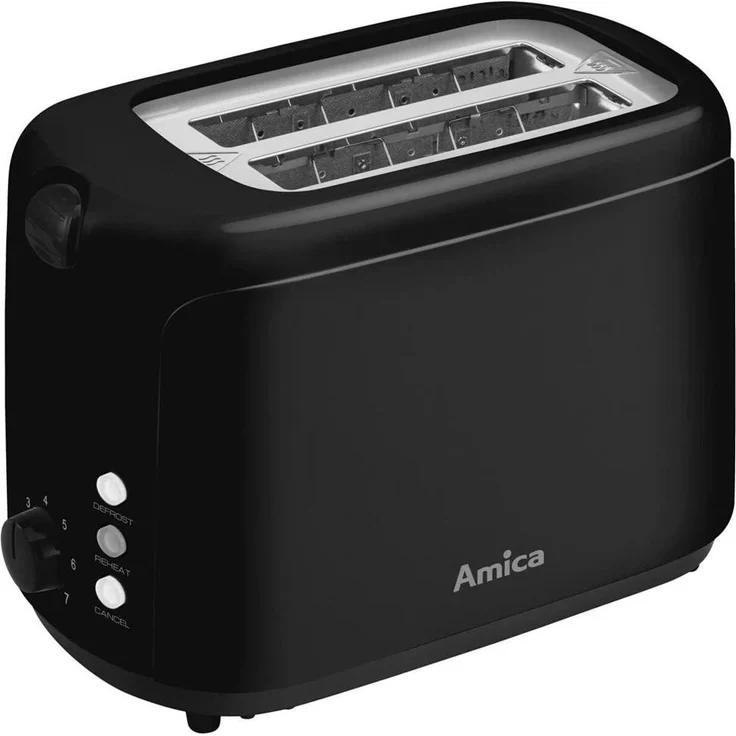 Amica TOSTER TD 1015, 750 W Toaster für 2 Toastscheiben in Schwarz mit Auftaufunktion und Überhitzungsschutz