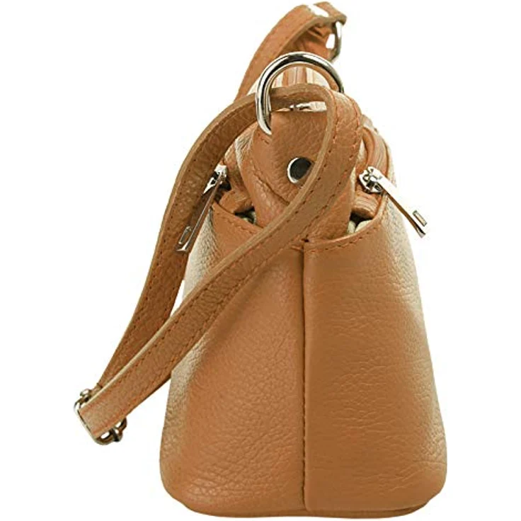 Cluty Umhängetasche, Echtleder, Made in Italy, 15 cm x 27 cm, mit Reißverschlusstaschen, klassisches Design – Bild 5