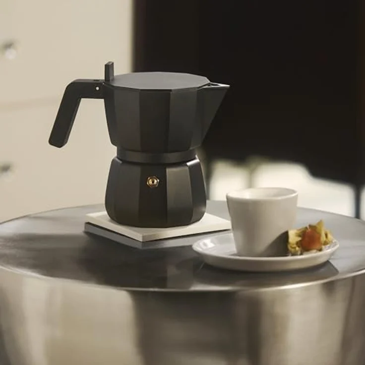 Alessi Espressokocher Moka Schwarz für 6 Tassen, 0,3l Kaffeekanne - Handwerklich hochwertige Espressomaschine von Alessi, entworfen vom Architekten David Chipperfield – Bild 3