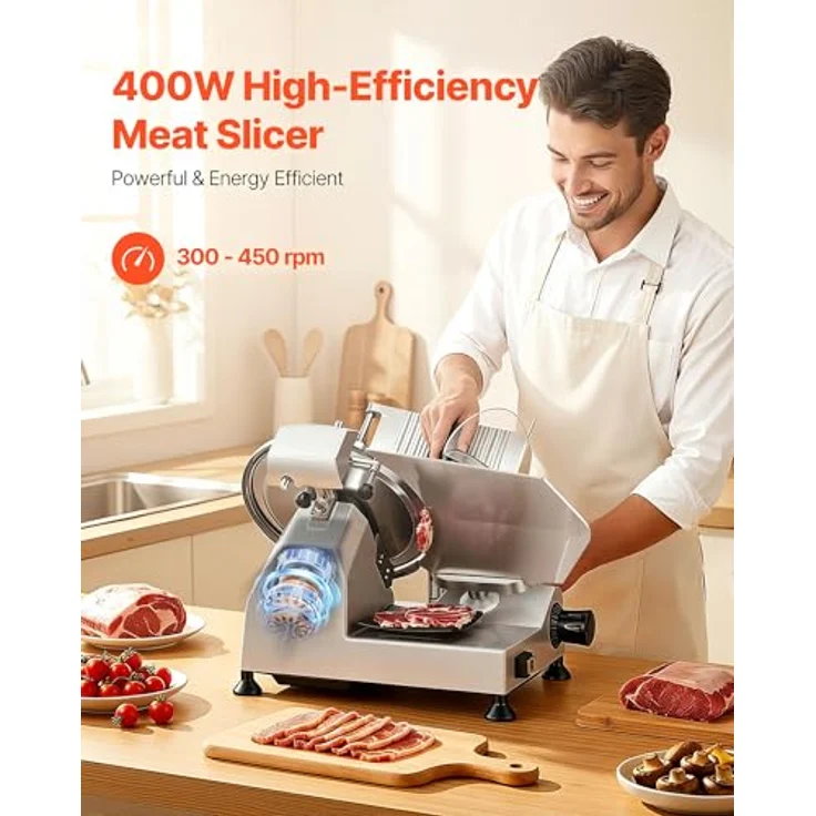 VEVOR Allesschneider Elektrisch SY-300A, 400 W Fleischschneider mit 30 cm Kohlenstoffstahl-Klinge, abnehmbar, 0–15 mm Schnittstärke, ideal für gefrorenes Fleisch und Baguette – Bild 2