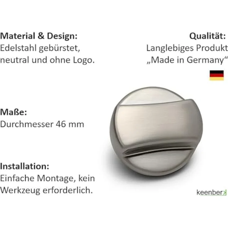 keenberk Neutrale Drehexcenter-Kappe, Drehknopf-Ersatzteil für Küchenspülen mit Excenterventil, Edelstahl gebürstet, Made in Germany – Bild 3