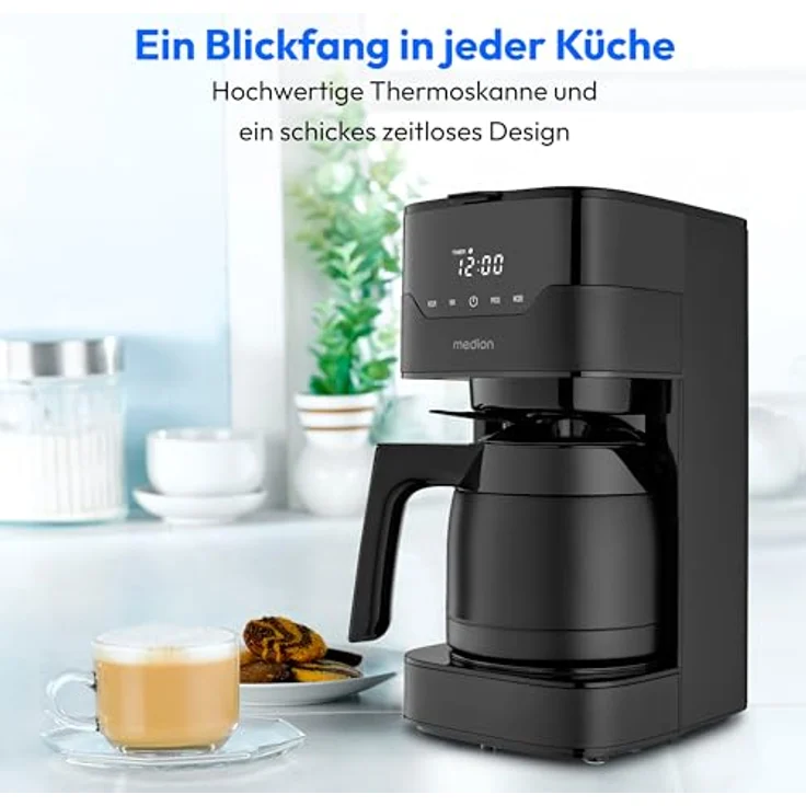 MEDION MD18458 Kaffeemaschine mit Thermoskanne und Timer, 8 Tassen, 1,2 Liter, 900 Watt, schwarz – Bild 2