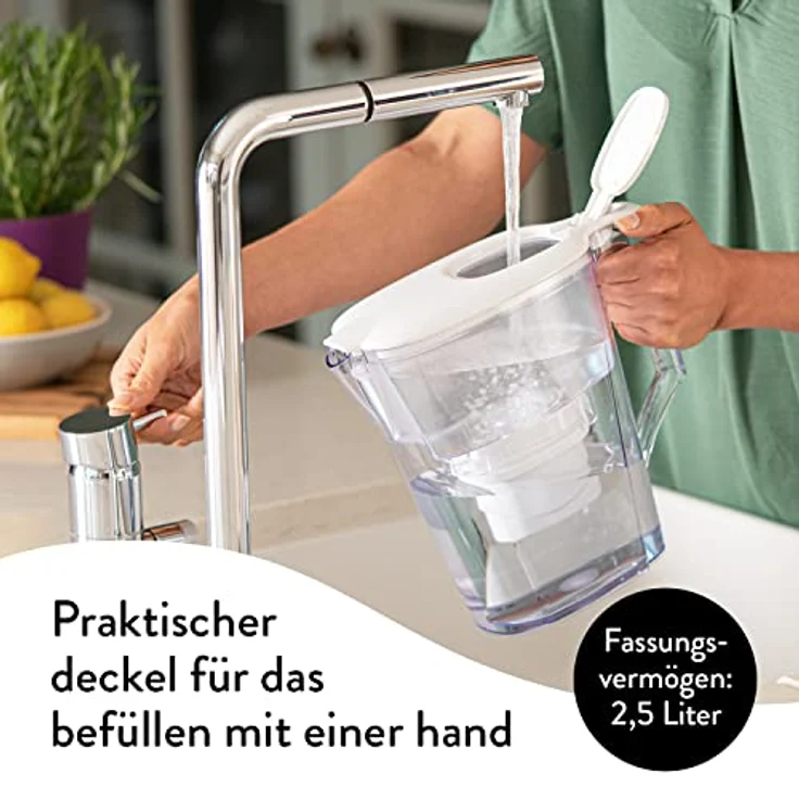Aqua Optima Liscia Wasserfilterkanne & 1 x 30 Tage Evolve+ Wasserfilterkartusche,2,5 Liter Fassungsvermögen,zur Reduzierung von Mikroplastik,Chlor,Kalk und Verunreinigungen,weiß, One Size - Preisvergleich – Bild 3