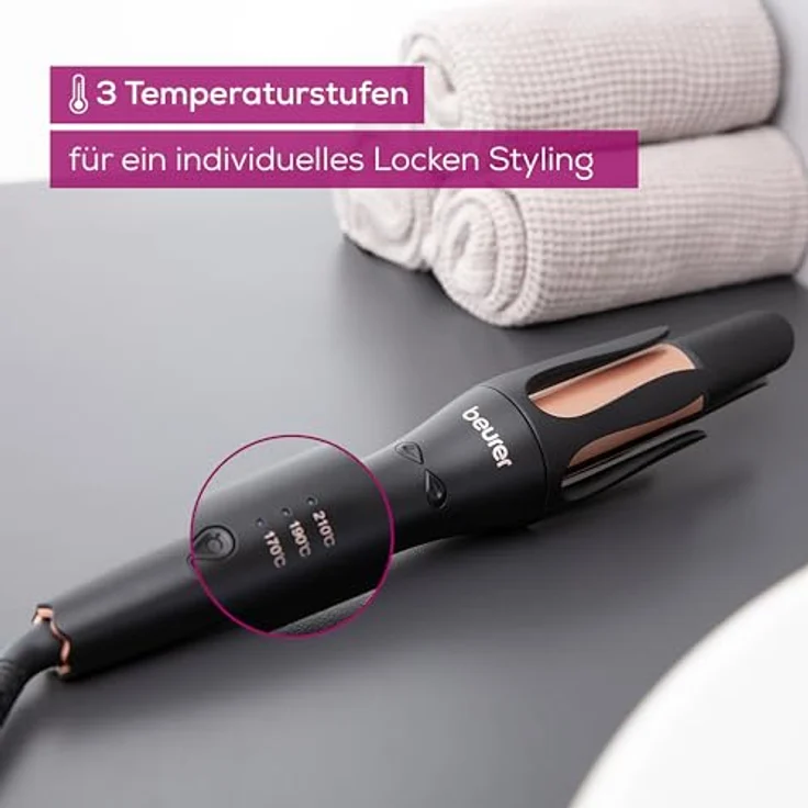 Beurer HT 75 Automatischer Lockenstab, sicheres Styling durch offene Lockenkammer, 3 Temperaturstufen, 2 bedienbare Lockenrichtungen, mit Keramik und Turmalin für besonderen Glanz – Bild 5