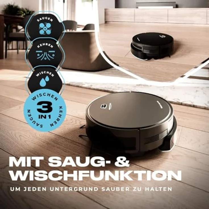 ProfiCare Saugroboter mit Wischfunktion | reinigt selbstständig alle Räume | Staubsauger Roboter mit App-Steuerung für Hartboden & Teppiche | Wischroboter für 2in1 Wischen & Staubsaugen | PC-BSR 3108 – Bild 2