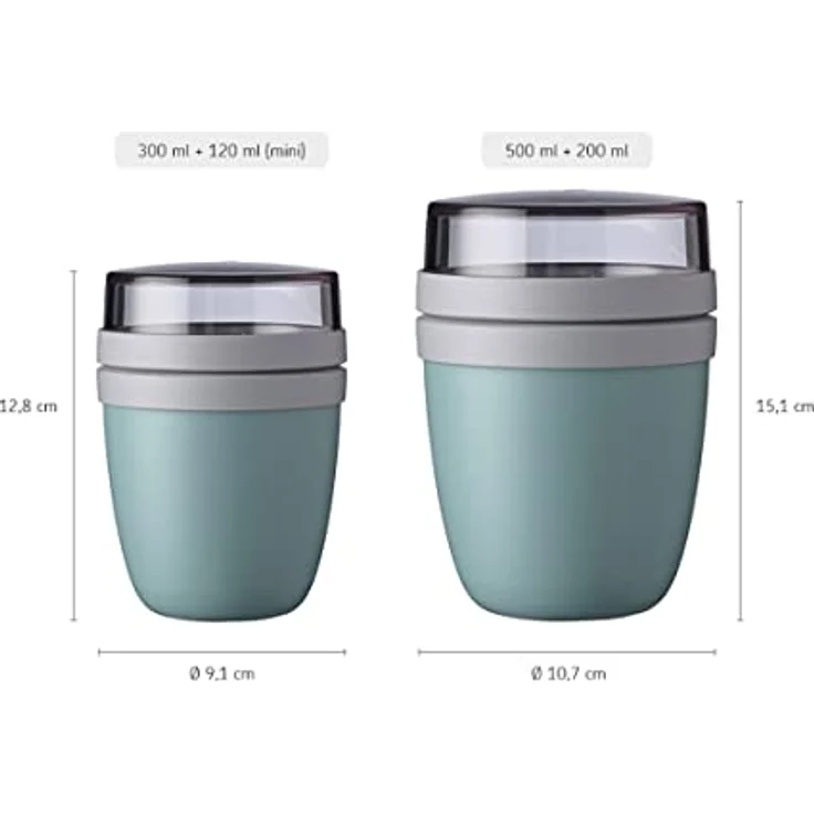 Mepal Lunchpot Ellipse Duo Pack - Praktischer Müslibecher, Joghurtbecher, To Go Becher - Geeignet für Tiefkühler, Mikrowelle & Spülmachine - 300 & 500 ml - Nordic Black – Bild 3