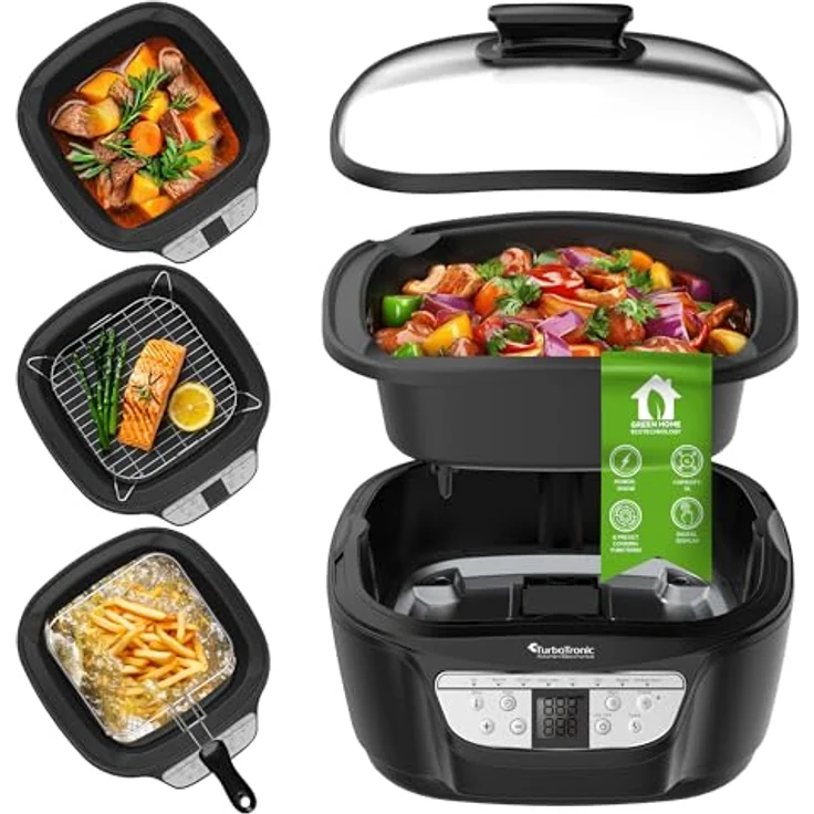 TurboTronic DMC24 Multikocher 5L, 1500W mit Fritteuse, 8 Programme, Dampfgarer, abnehmbare Pfanne mit Antihaftbeschichtung – Bild 1