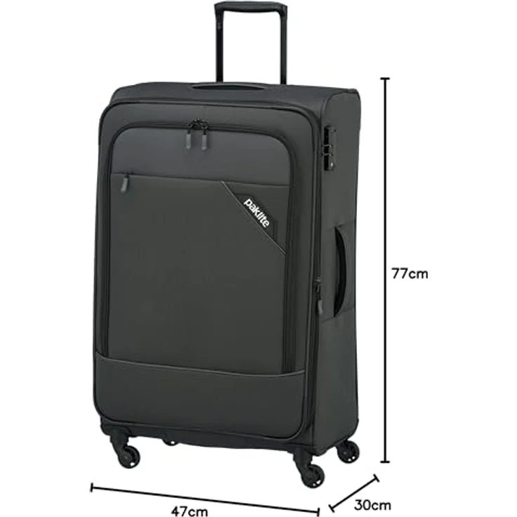 paklite DERBY Reisekoffer 4 Rollen, erweiterbar, Weichschalen Trolley mit Dehnfalte, TSA Schloss, 77 cm, 102-115 Liter, anthrazit – Bild 2