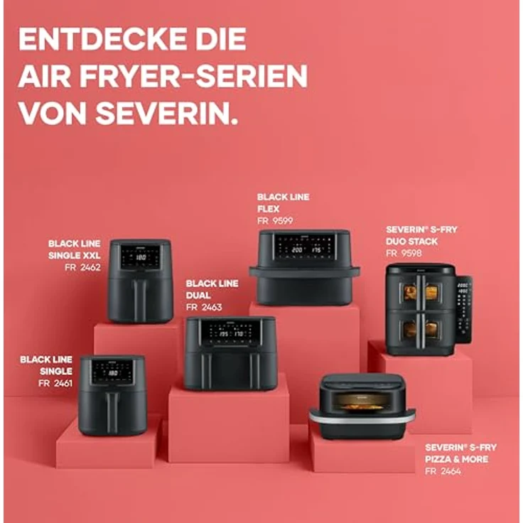 SEVERIN Severin® S-Fry Duo Stack Heißluftfritteuse FR 9598, 11 Liter, 9 Automatikprogramme, einklappbares LED-Touch-Display – Bild 12