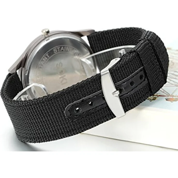 JewelryWe Herrenuhr Leuchtende Militär Uhr, Analog Quarz Armbanduhr mit Kalender, Schwarz, Nylon Textil Armband, 12/24H große Zahlen, Wasserdicht – Bild 5