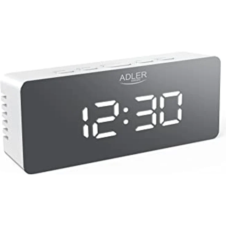 ADLER AD 1189W Wecker mit Raumtemperaturanzeige, Datumsanzeige, Alarm und Hintergrundbeleuchtung, USB- oder batteriebetrieben (Weiß) – Bild 2