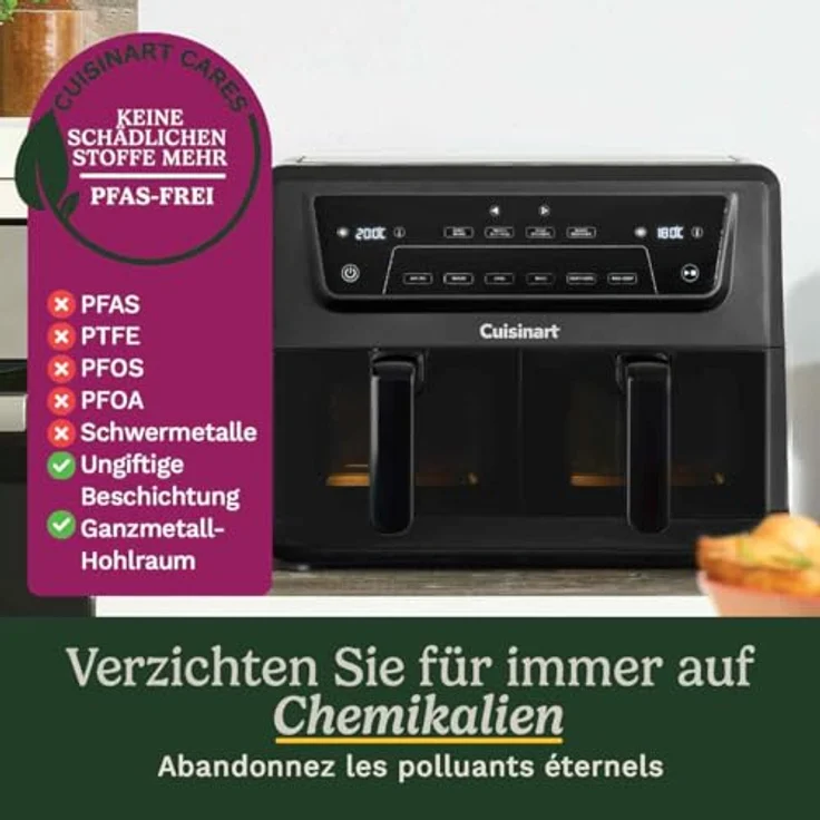 Cuisinart XXL Zweizonen-Heißluftfritteuse, 6-in-1 Kochfunktionen, PFAS-frei, 2 x 5,2L Kapazität für 8+ Portionen, spülmaschinenfeste Teile – Bild 3