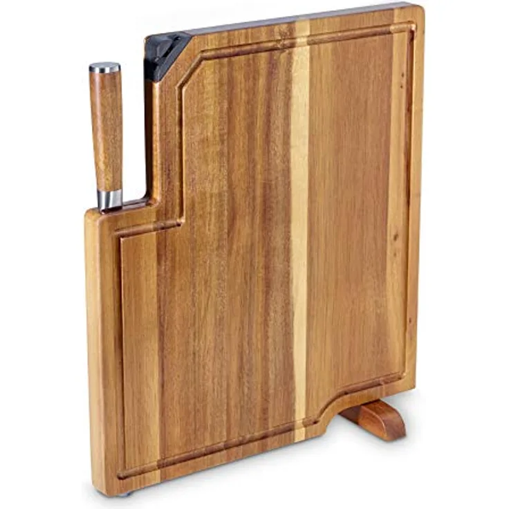 ECHTWERK Echtwerk 3 in 1 Akazienholz Küchenmesser Set mit Messerschärfer und Kochmesser (20cm) - Robustes Schneidebrett für Kochen und Schneiden
