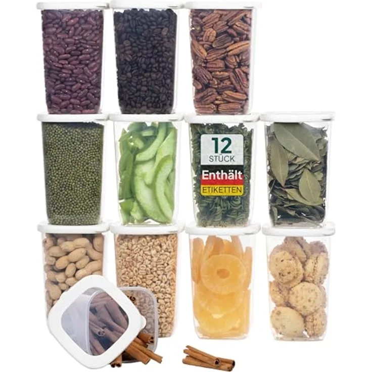 UANDU Vorratsdosen mit Deckel Luftdicht Set, BPA frei, 12x1200ml-Weiß