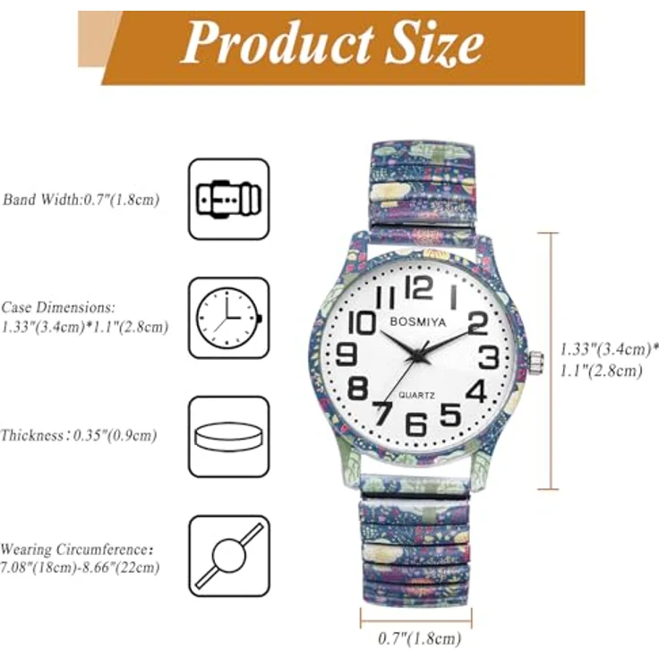 JewelryWe Boho Damenuhr, Elastische Armbanduhr mit Cartoon Lebensbaum Design, Edelstahl Stretcharmband und große römische Zahlen, Analog Quarzwerk – Bild 4