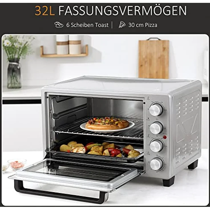 HOMCOM Minibackofen, Standgerät, Garraum 32 l, 1600 W, silber – Bild 3