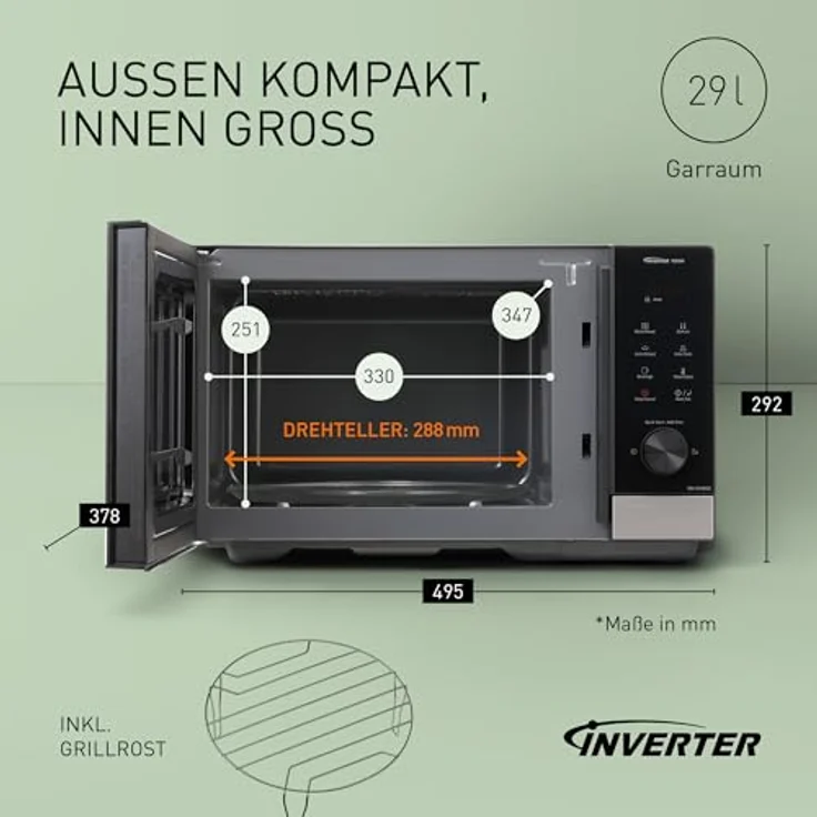 Panasonic NN-SD38QSEPG Solo-Mikrowelle 29L, 1000 W, Inverter-Technologie, 11 Automatikprogramme, Schwarz & Edelstahl – Bild 4