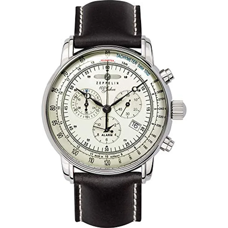 Zeppelin Uhr 100 Jahre Chronograph Alarm Leuchtblatt 8680